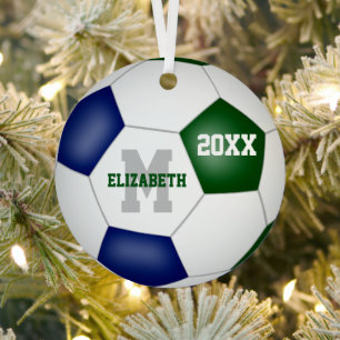Blauw Groen School Club Team Kleuren Voetbal Metalen Ornament
