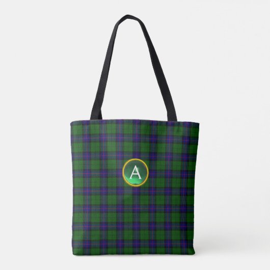 BLAUW GROEN SCOTT ARMSTRONG TARTAN GEM MONOGRAM TOTE BAG (Achterkant)