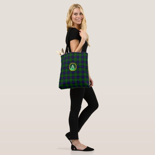 BLAUW GROEN SCOTT ARMSTRONG TARTAN GEM MONOGRAM TOTE BAG (Op model)