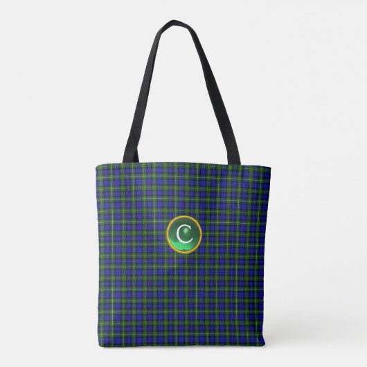 BLAUW GROEN SCOTT CLAN CAMPBELL TARTAN GEM MONOGRA TOTE BAG (Achterkant)