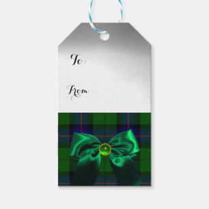 BLAUW GROEN SCOTTISH TARTAN MET CHRISTMAS BOWS CADEAULABEL