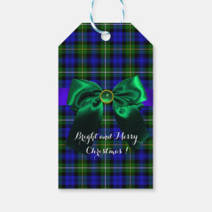 BLAUW GROEN SCOTTISH TARTAN MET CHRISTMAS BOWS CADEAULABEL