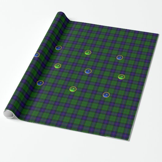 BLAUW GROEN SCOTTISH TARTAN, SAPPHIRE EMERALD-PARE CADEAUPAPIER (Uitgerold)