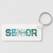 Blauw Groen Senior 2025 Typografie Sleutelhanger (Voorkant)
