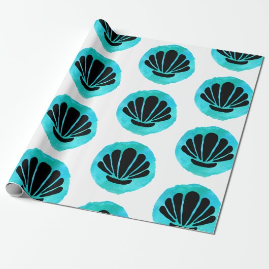 Blauw groen Shell Patroon Cadeaupapier (Uitgerold)