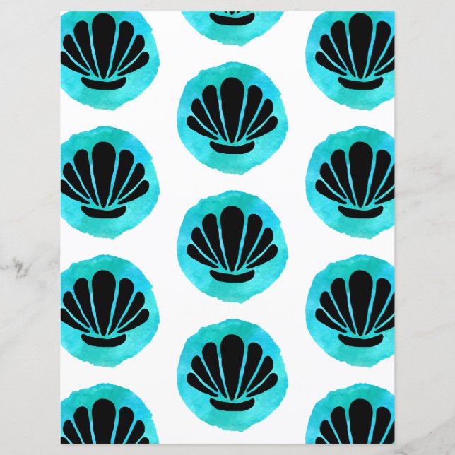 Blauw Groen Shell Patroon Scrapbook Papier (Voorkant)