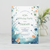 Blauw Groen Sinaasappel Bloemen Waterverf 40ste Ve Kaart (Staand voorkant)