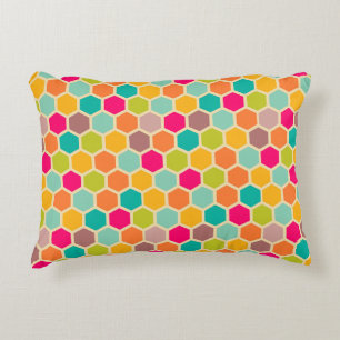 Blauw Groen Sinaasappel honingraat hexagon retro Accent Kussen