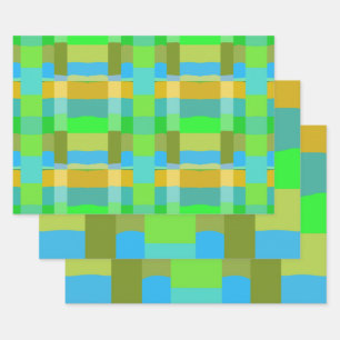 Blauw Groen Sinaasappel Paarse Romige Patroon Abst Inpakpapier Vel