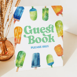 Blauw Groen Sinaasappel Popsicle Gastenboek Tafelb Reclamebord Met Voetstuk