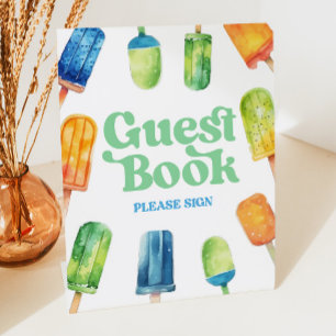 Blauw Groen Sinaasappel Popsicle Gastenboek Tafelb Reclamebord Met Voetstuk