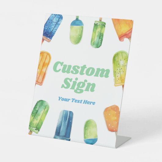 Blauw Groen Sinaasappel Popsicle Party Aangepaste Reclamebord Met Voetstuk (Voorkant)