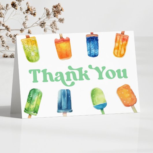 Blauw Groen Sinaasappel Retro Popsicle Verjaardags Bedankkaart