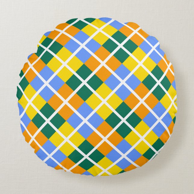Blauw-groen-Sinaasappel Rond Kussen (Voorkant)