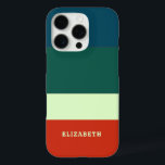 Blauw, groen Sinaasappel streepjespatroon geperson iPhone 16 Pro Hoesje<br><div class="desc">Een trendy blauw groen en oranje streepjespatroon voegt een gedurfde en moderne touch toe aan uw gepersonaliseerde iPhone 16 Pro-hoesje. Pas het aan met een naam,  monogram of initialen voor een unieke en stijlvolle look.</div>