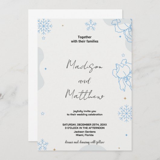 Blauw Groen Sneeuwt Bruiloft Uitnodigingen (Voorkant / Achterkant)
