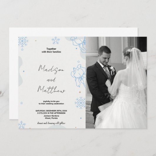 Blauw Groen Sneeuwt Bruiloft Uitnodigingen met fot (Voorkant / Achterkant)
