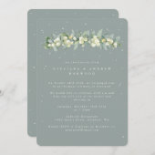 Blauw-groen Snowberry + Eucalyptus bruiloft recept Kaart (Voorkant / Achterkant)