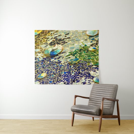 Blauw Groen Spaans Mozaïek Wandkleed (In Situ (horizontaal))