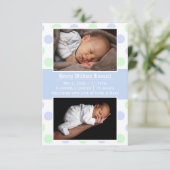 Blauw & Groen Stippen 2 foto's -3x5 Geboorte Aanko Aankondiging (Staand voorkant)