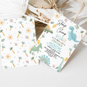 Blauw Groen Stomp Chomp Party Dinosaurus 1e Verjaa Kaart