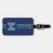 Blauw Groen Streep Monogram Bagagelabel (Voorkant horizontaal)