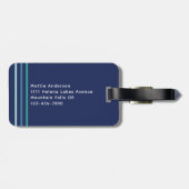 Blauw Groen Streep Monogram Bagagelabel (Achterkant horizontaal)