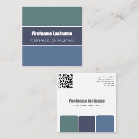 Blauw groen streepjes harmonisch kleurenpalet QR-C Vierkante Visitekaartje (Voorkant / Achterkant)