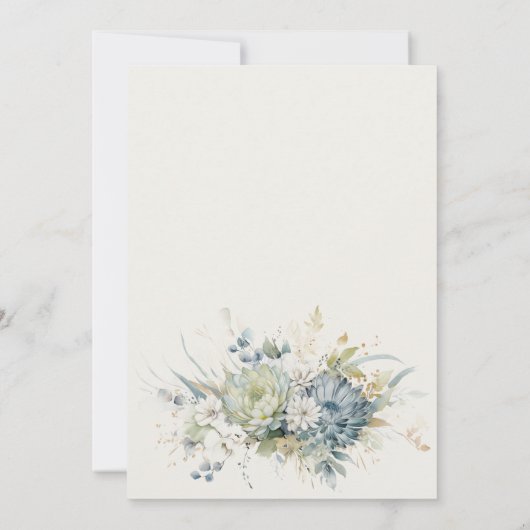 Blauw Groen Succulent Bloemen Botanisch Verloving Kaart (Achterkant)