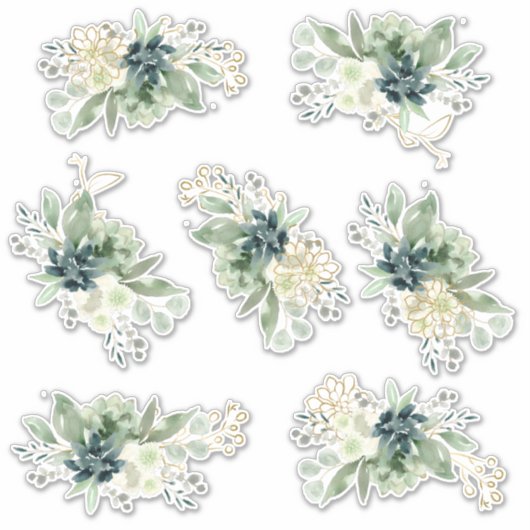 Blauw Groen Succulent Fauna Bloem Bunch Sticker (Voorkant)