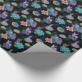 *~ *  Blauw Groen Succulent Patroon op Zwarte Cadeaupapier (Hoek)