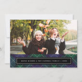 Blauw Groen Tartan Plaid Dubbelzijdig Foto Feestdagenkaart (Voorkant)