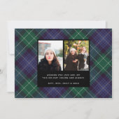 Blauw Groen Tartan Plaid Dubbelzijdig Foto Feestdagenkaart (Achterkant)