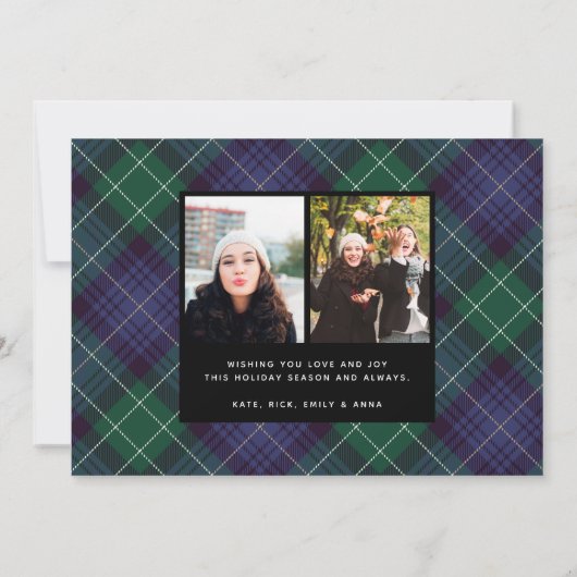 Blauw Groen Tartan Plaid Dubbelzijdig Foto Feestdagenkaart (Achterkant)