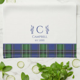 Blauw Groen Tartan Plaid Gepersonaliseerde naam Mo Theedoek