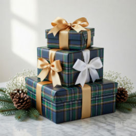 Blauw Groen Tartan Plaid Inpakpapier