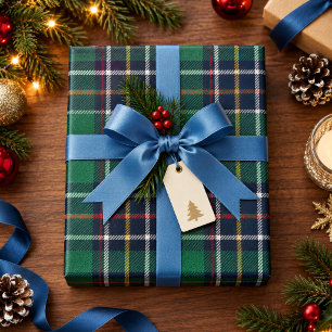 Blauw Groen Tartan Plaid Klassiek Kerstmis Cadeaupapier