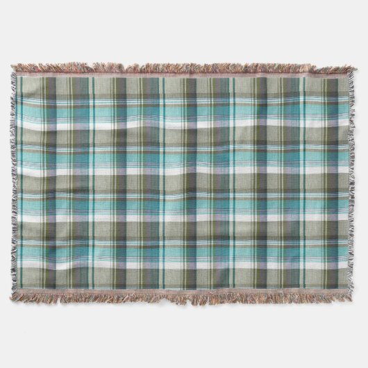 Blauw Groen Tartan Plaid Patroon Gooi Deken (Voorkant)