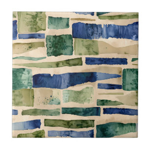 Blauw, groen, taupe faux metselwerk tegeltje