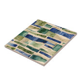 Blauw, groen, taupe faux metselwerk tegeltje (Zijkant)