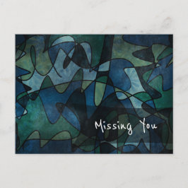 Blauw, Groen, Teal Abstracte Kunst "Ik Mis Je" Briefkaart