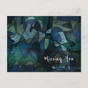 Blauw, Groen, Teal Abstracte Kunst "Ik Mis Je" Briefkaart