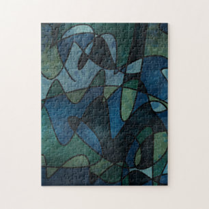 Blauw Groen Teal Digitaal Gebrandschilderd Glas Ab Legpuzzel
