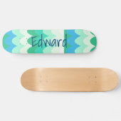 Blauw, Groen & Teal Geometrische Zee golven   Persoonlijk Skateboard (Horizontaal)