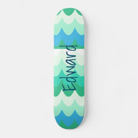 Blauw, Groen & Teal Geometrische Zee golven   Persoonlijk Skateboard (Voorkant)
