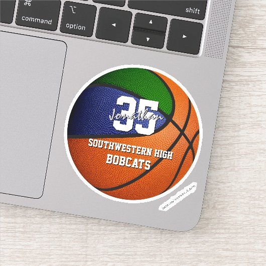 Blauw groen team kleuren kinder tiener basketbal sticker (Detail)
