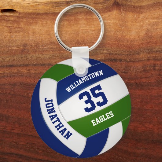 Blauw groen team kleuren kinder tiener volleybal sleutelhanger (Voorkant)