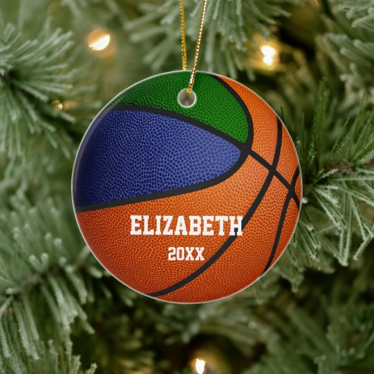 blauw groen team kleuren meisjes jongens basketbal keramisch ornament (Boom)
