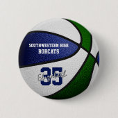 blauw groen team kleuren meisjes jongens basketbal ronde button 5,7 cm (Voorkant)