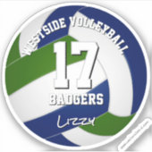 Blauw Groen Team Kleuren Volleybalspeler Sticker (Voorkant)